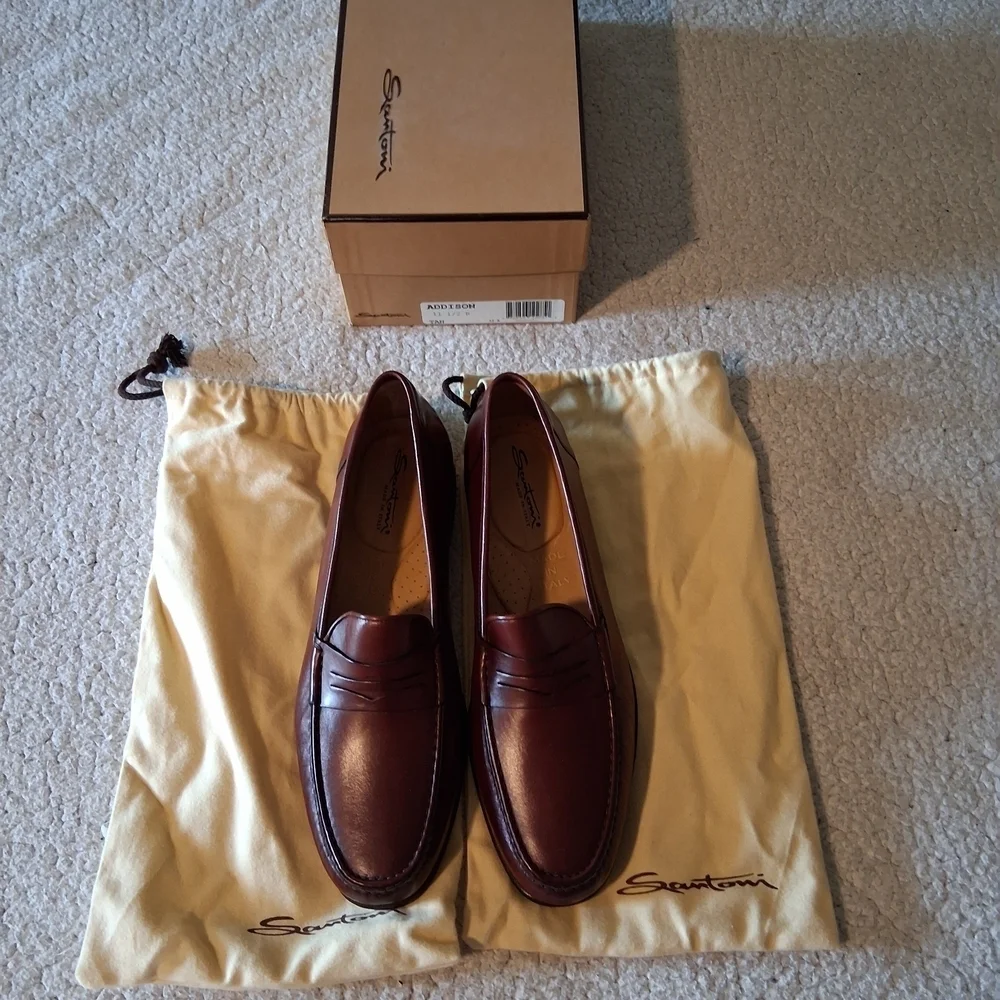 New Santoni Addison Men's Deep Brown Leather Slip-Ons